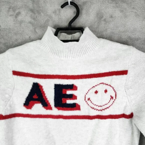 Womens White Red American Eagle Knit Sweater Retro Mock Neck Long Sleeve Size M - Picture 4 of 12